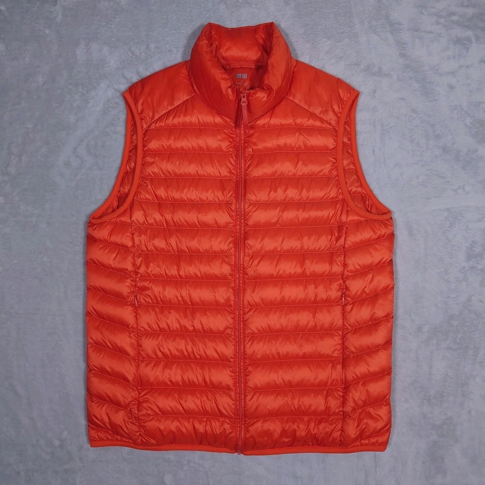 Uniqlo Ultra Light Down Puffer Vest Mens M Bright Orange 311-156563 Zip Jacket